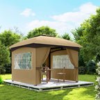 Garden Gazebo 3.4x3.4m with Walls, UV Protection and 2-Tier Roof, Beige
