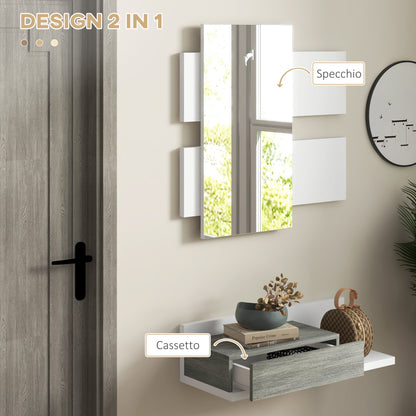 Hallway Cabinet with Wall Mirror 75x3.5x75 cm and Drawer 75x30.5x20 cm, Grey and White