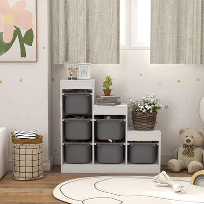 Storage 3-Tier Toy Shelf with 6 Containers for Children from 3-8 Years, 96x38.5x90cm, Grey