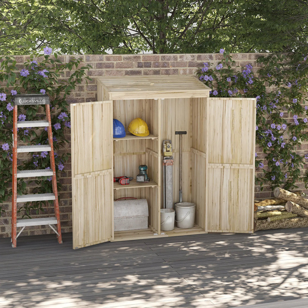 Garden Shed in Fir Wood with 2 Doors and Shelves, 120x57x183cm, Natural - Borge' Group Limited