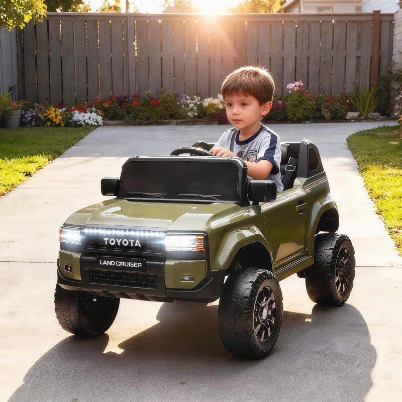 Toyota Land Cruiser 12V Electric Ride-On Toy Car with Remote Control, Ages 3-8, Green