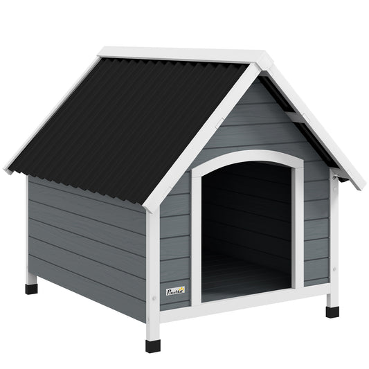 PawHut Outdoor Wooden Dog Kennel, House for Large Dogs with Removable Floor, 84x99x87cm, Gray