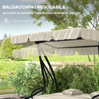 Outsunny Garden Swing Bed with Adjustable Canopy and Trays, Steel and Teslin, 200x120x164 cm, Cream