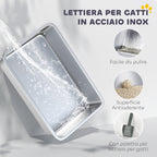 Waterproof Cat Litter Box with Raised Sides, Tray and Scoop, Made of ABS, 71x50.8x35.5 cm, White