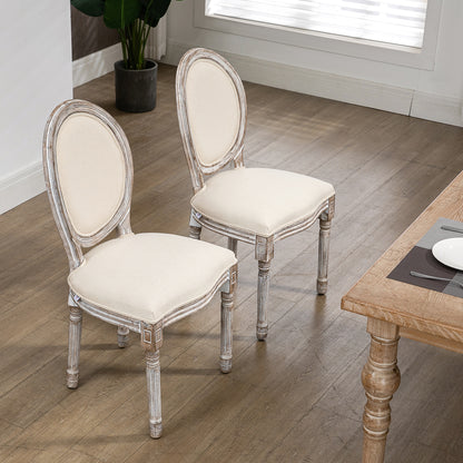 HOMCOM Set of 2 Classic Dining Table Chairs in Wood with Fabric Covering, Cream - Borgè