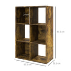 6-Tier Cube Bookcase with Rustic Wooden Storage Shelves, 61.5 x 29.5 x 91.5 cm, Brown