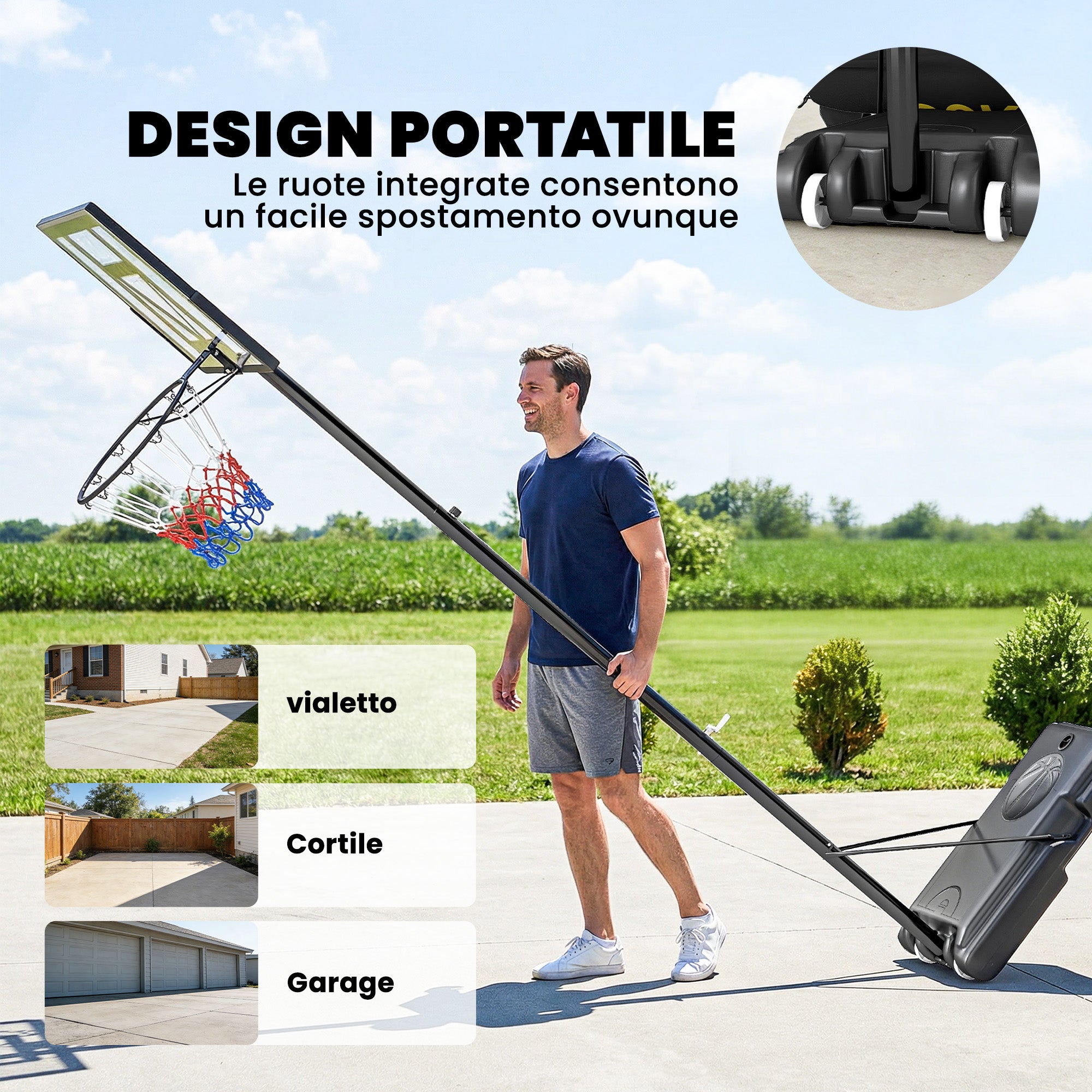 SPORTNOW Basketball Hoop with Adjustable Height 1.3-3m, Fillable Base and Wheels, Black
