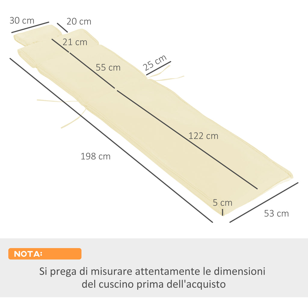 Garden Sun Lounger Cushion 198x53x5cm Cream White