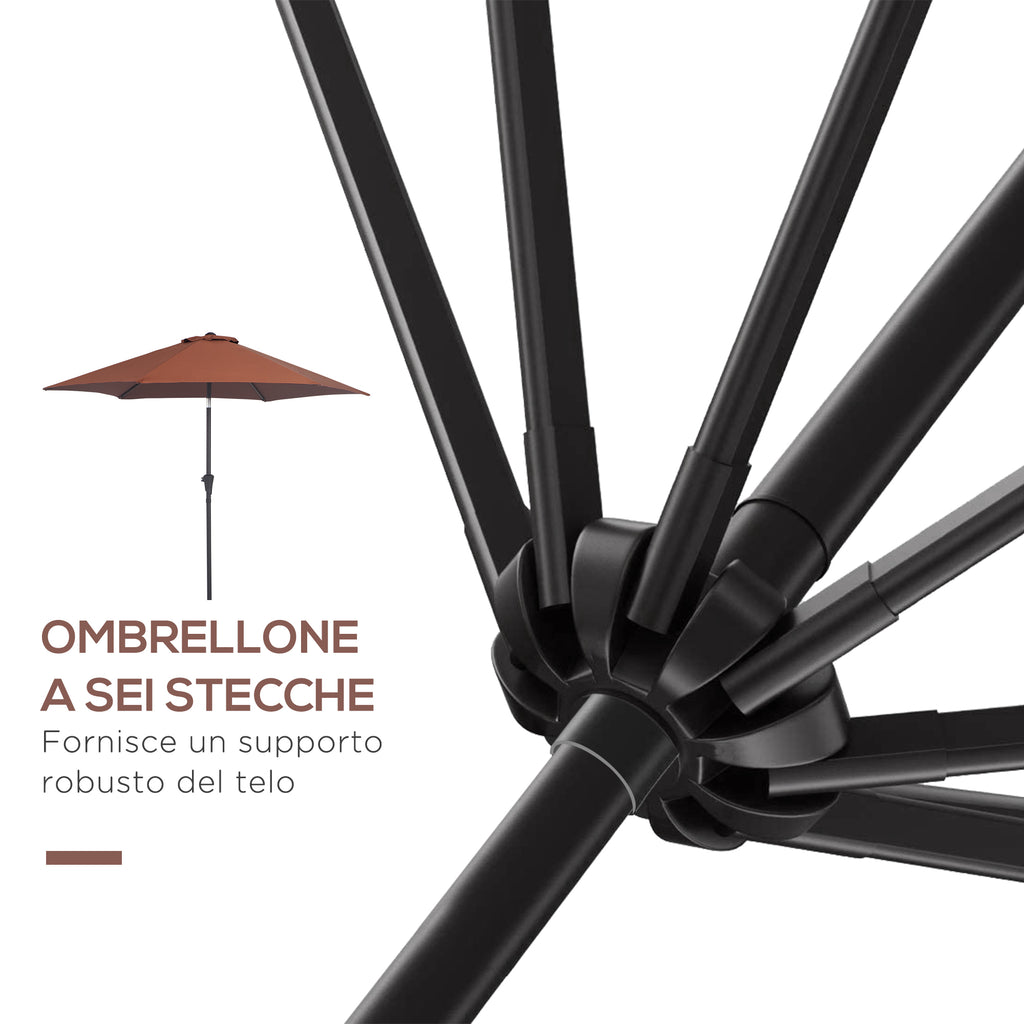 Tilting Garden Umbrella with Crank, in Aluminium, Metal and Polyester, Ø260x235 cm, Black and Coffee