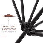 Tilting Garden Umbrella with Crank, in Aluminium, Metal and Polyester, Ø260x235 cm, Black and Coffee