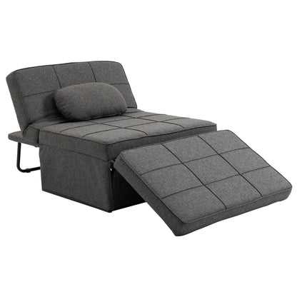 Sofa Bed 3 in 1 with Adjustable Backrest and Cushion, in Linen Effect Fabric, 95x179x78 cm, Grey