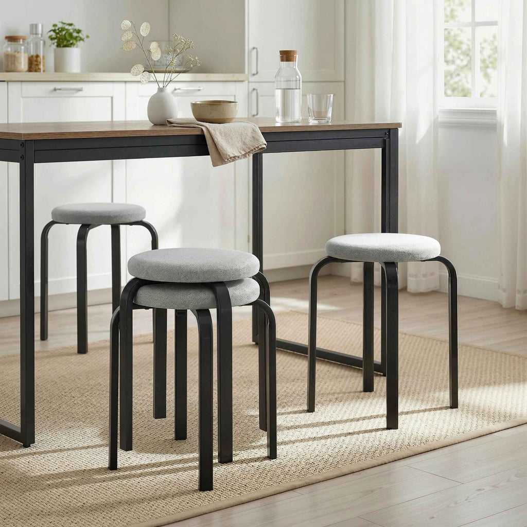 HOMCOM Set of 4 Modern Stackable Stools with Cushion, Round, Grey