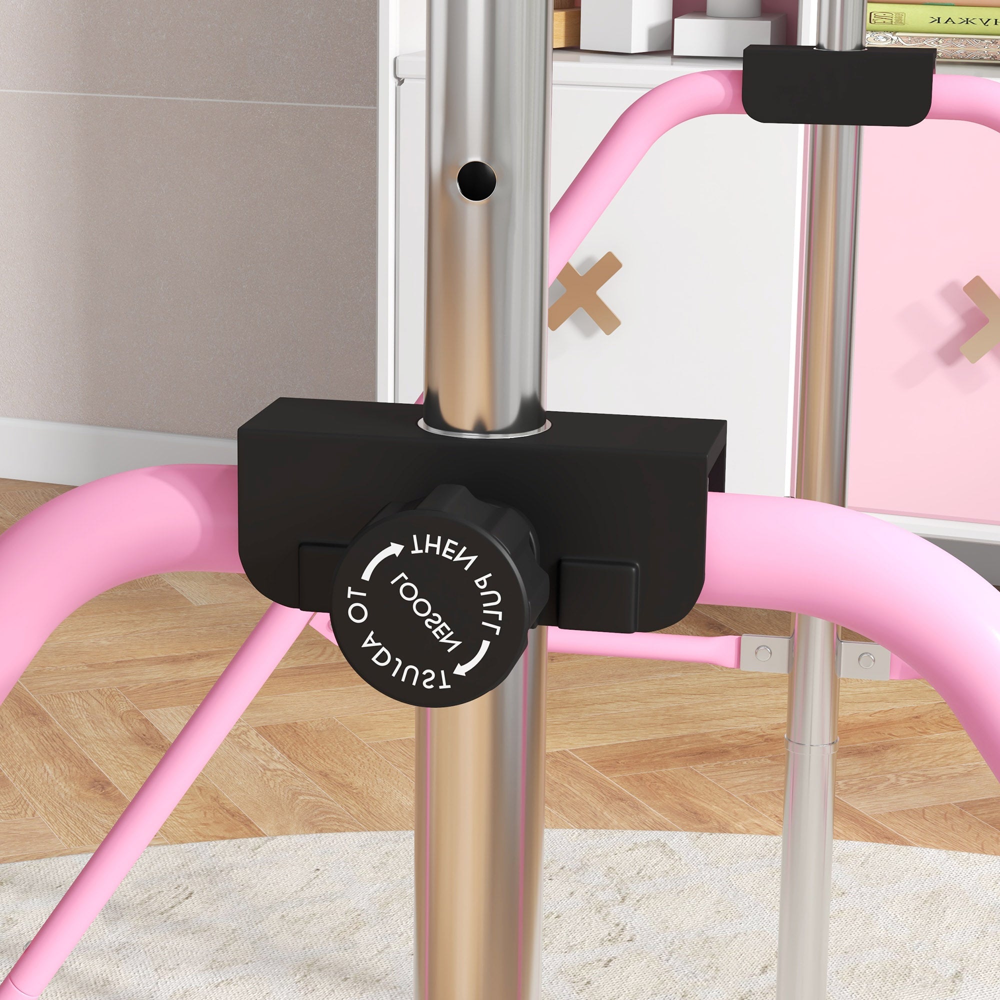 Height Adjustable Gymnastics Bar for Children with 2 Rings, Steel, 148x105x88-128 cm, Pink