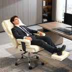 HOMCOM Office Chair with Footrest and Headrest, PU Leather, Foam and Metal, 76x73x117-125 cm, Cream White