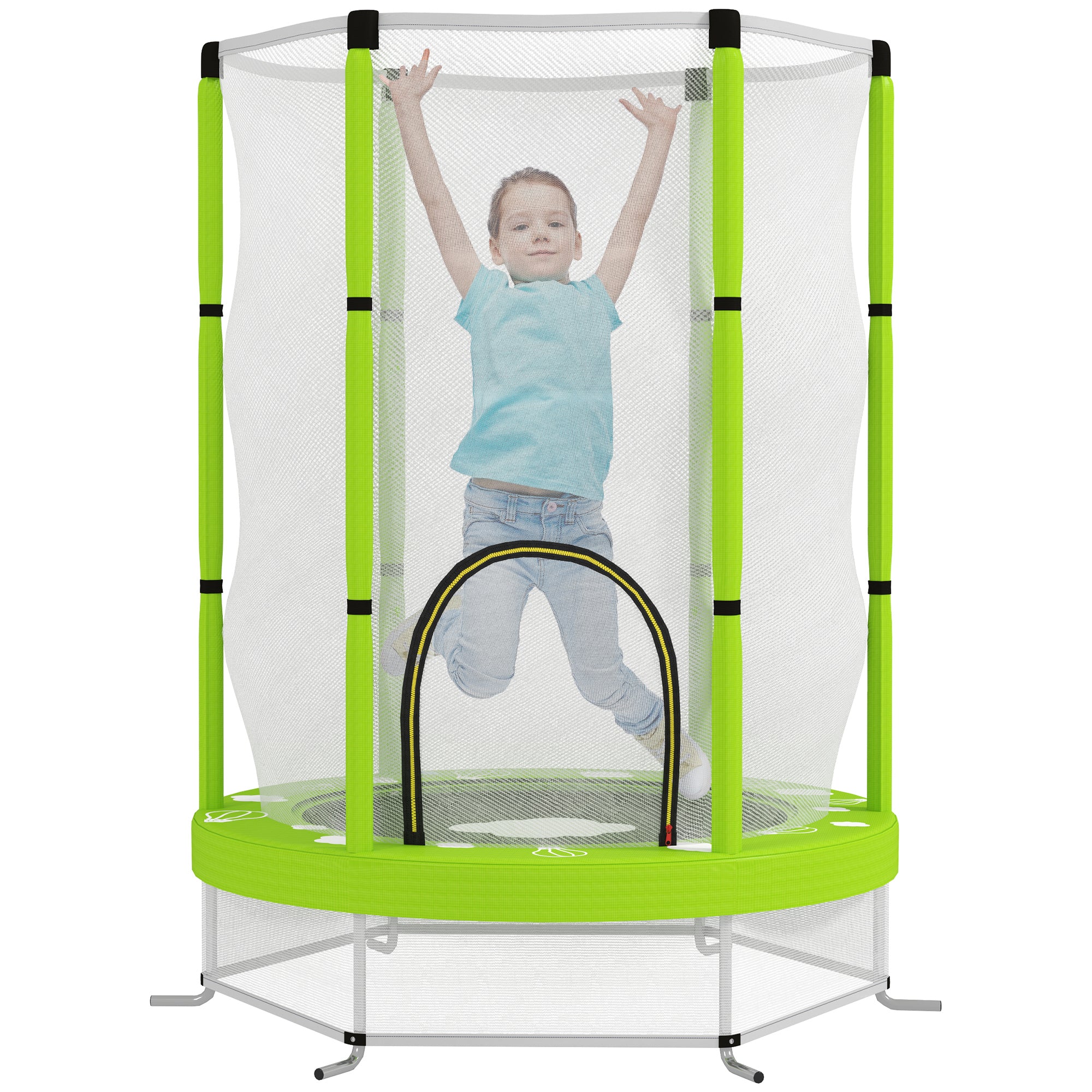 Children's Trampoline Ø140 cm with Safety Net and Drawings, Age 3-6 Years, Green