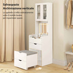 HOMCOM Makeup Vanity Table with Illuminated Mirror and Stool, Adjustable Light, Drawers and Cabinet, White