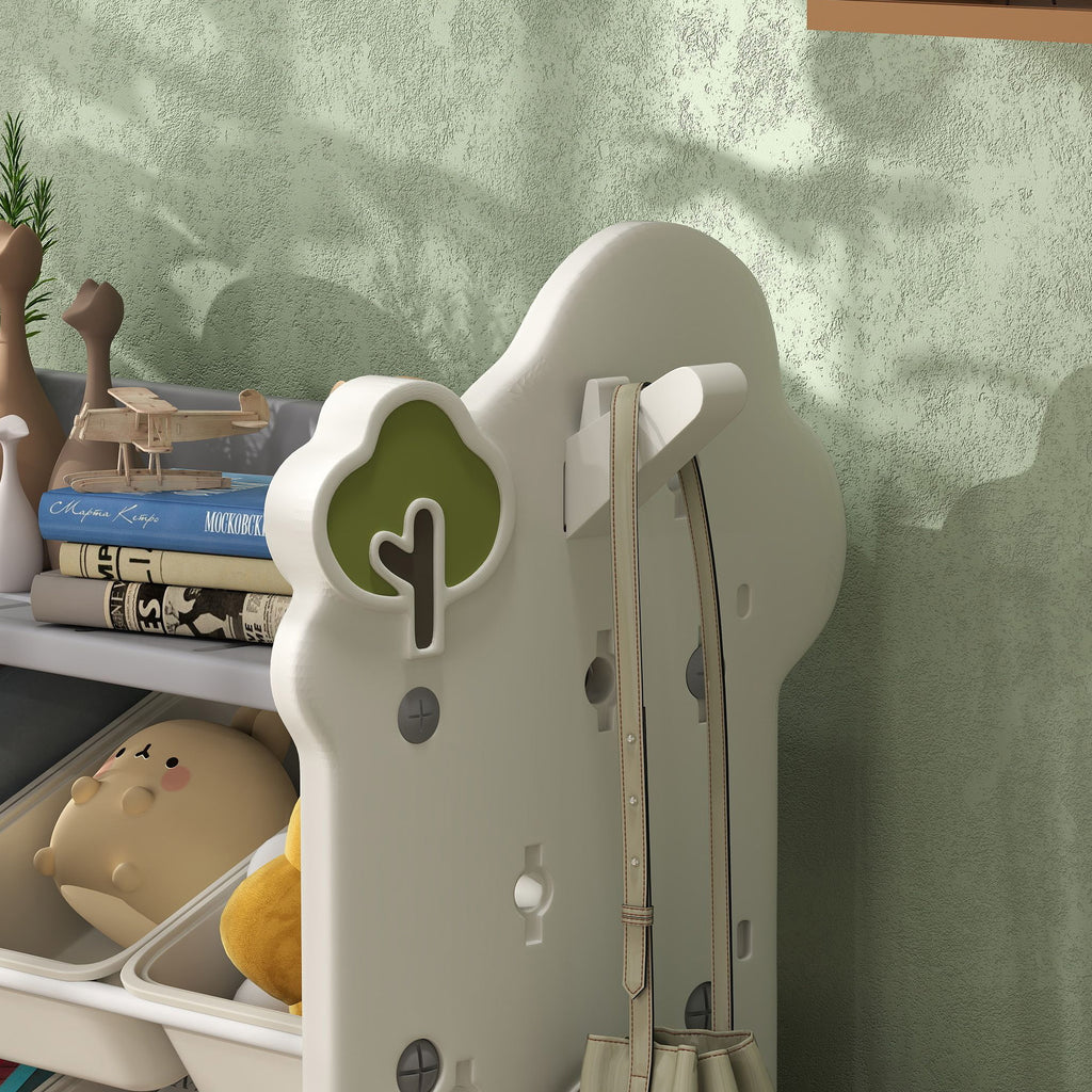 4-Tier Toy Storage Rack with 9 Bins and Side Hook, HDPE, 77x42x94 cm, Cream White
