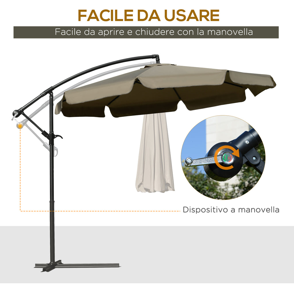 Garden Umbrella with Crank Opening in Metal and Polyester, Ø2.7x2.7 m, Coffee