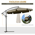 Garden Umbrella with Crank Opening in Metal and Polyester, Ø2.7x2.7 m, Coffee