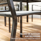 7 Piece Steel Garden Set with Rectangular Table and 6 Breathable Stackable Chairs, Grey and Black