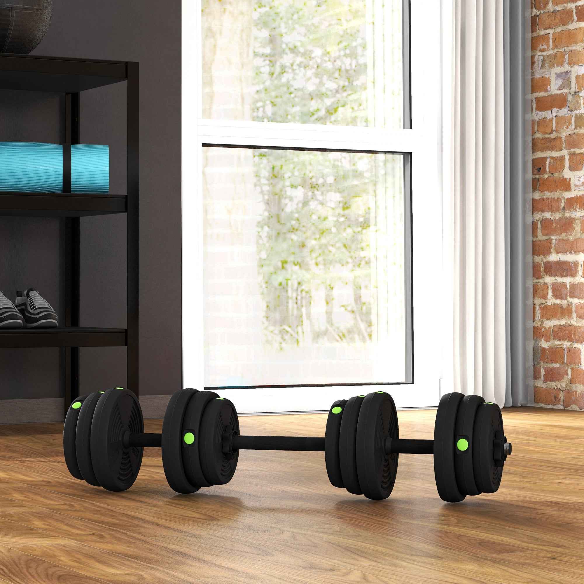 SPORTNOW 2-in-1 Set with 2 Dumbbells Convertible to a Barbell, Total Weight 25 kg and Adjustable Weight Discs, Black