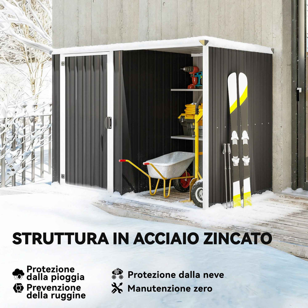 Outsunny Galvanized Steel Garden Shed, Lockable Door, 231 x 125 x 162 cm, Grey