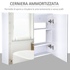 Bathroom Wall Cabinet with Mirror and 3 Shelves in White MDF 80 x 60 x 15cm