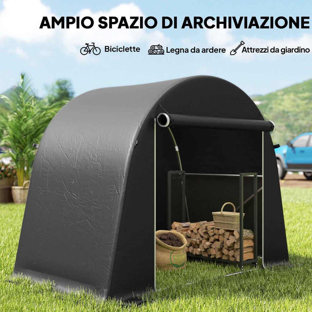 Outsunny Bike and Tool Storage Tent with Zippered Entrance, PE and Metal, 245x120x200 cm, Dark Grey