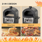 Outdoor Oven for pizza and portable charcoal barbecue in steel with fireplace and wheels, 63x54x161 cm, black - Borgè