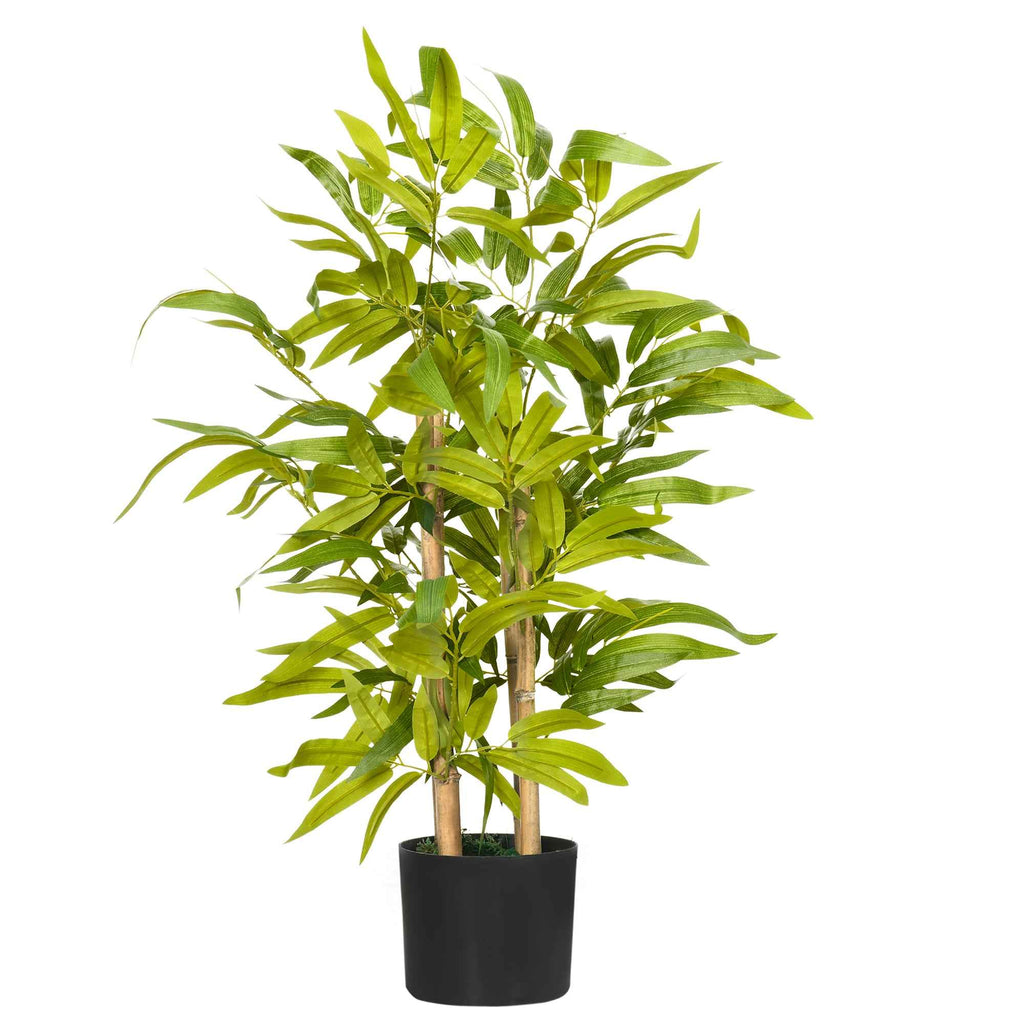 HOMCOM 60cm High Artificial Bamboo Plant in Green Polyester and PP with Cement Pot Ø15x12.5cm