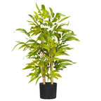 HOMCOM 60cm High Artificial Bamboo Plant in Green Polyester and PP with Cement Pot Ø15x12.5cm