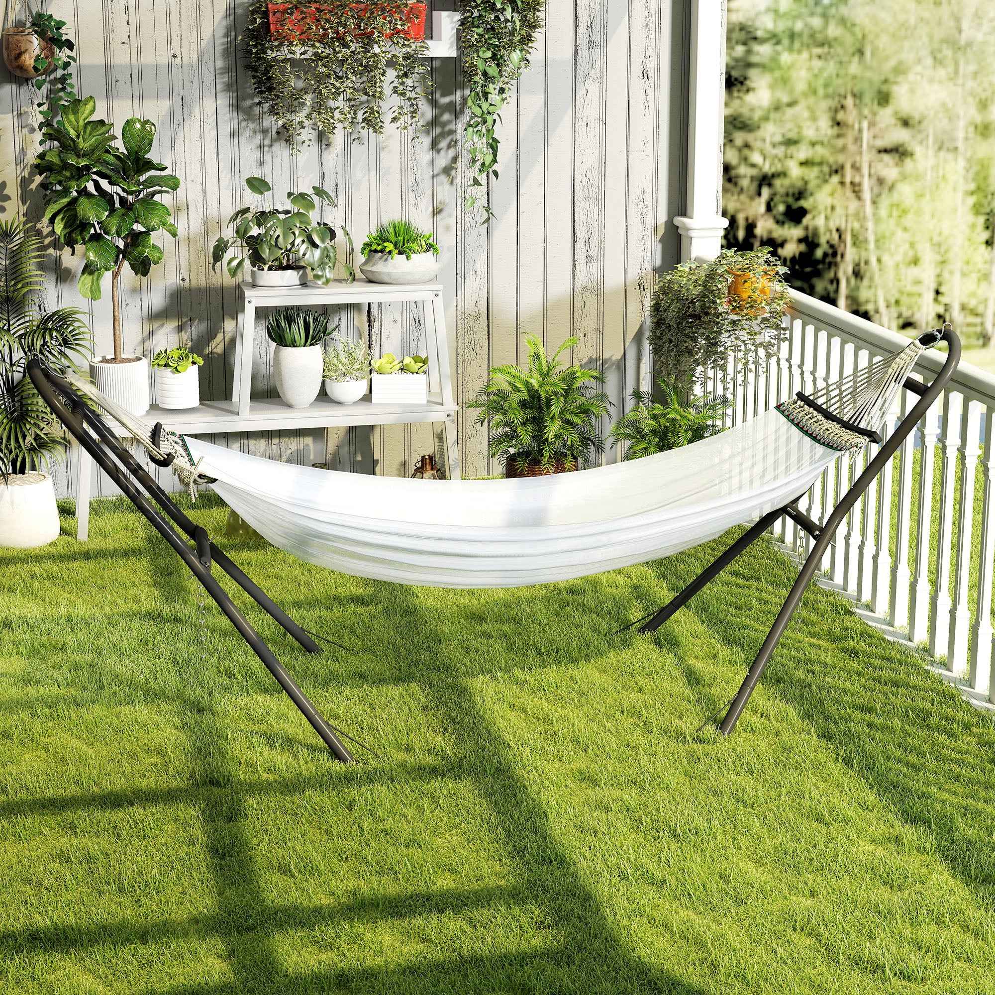 Outsunny Adjustable Non-Slip Hammock Stand with S-Hooks, Steel, 278x97x112 cm Black