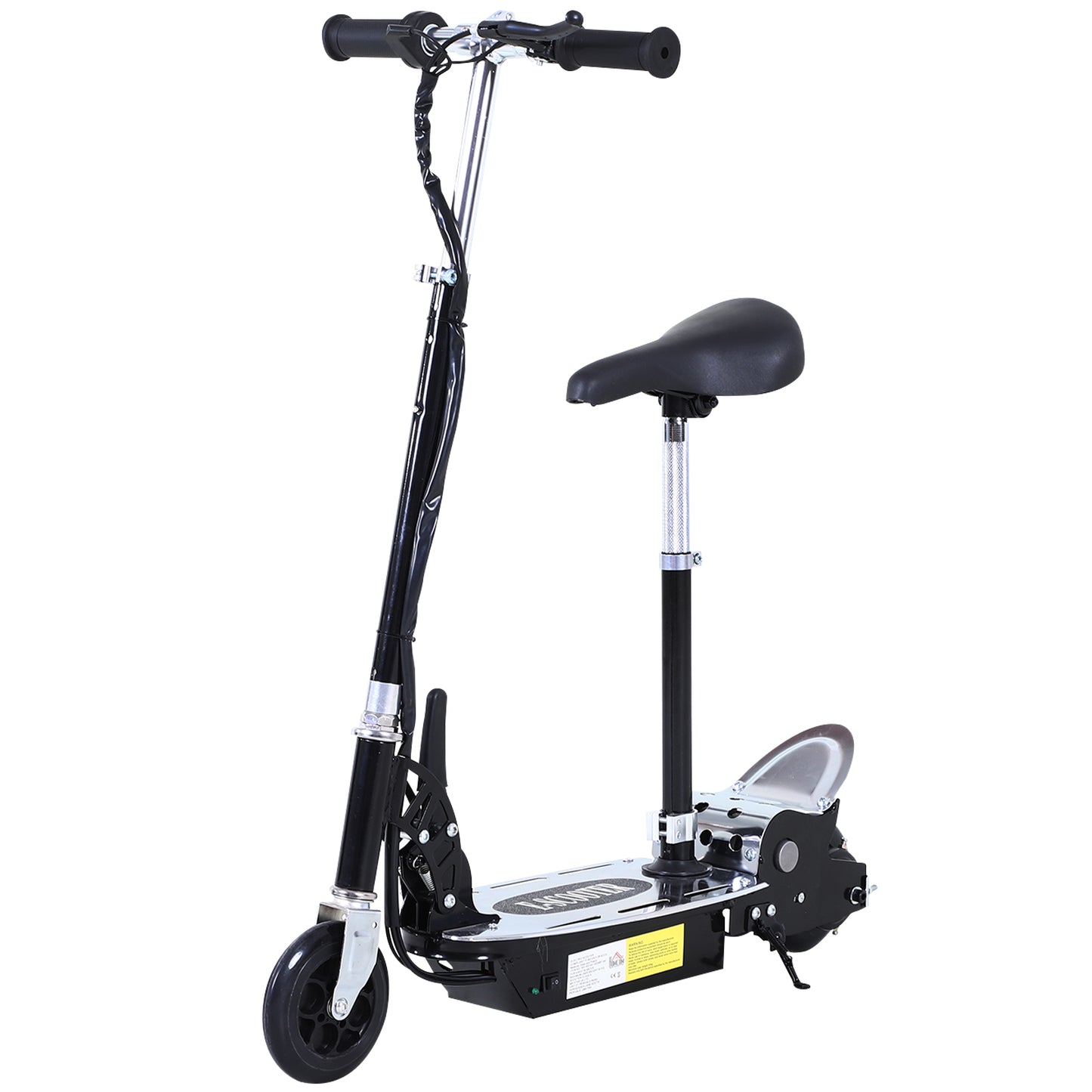 HOMCOM Folding Electric Scooter with Saddle, 2 Wheels and Adjustable Handlebar, Children 7-12 Years, 81.5x38x94cm, Black - Borgè