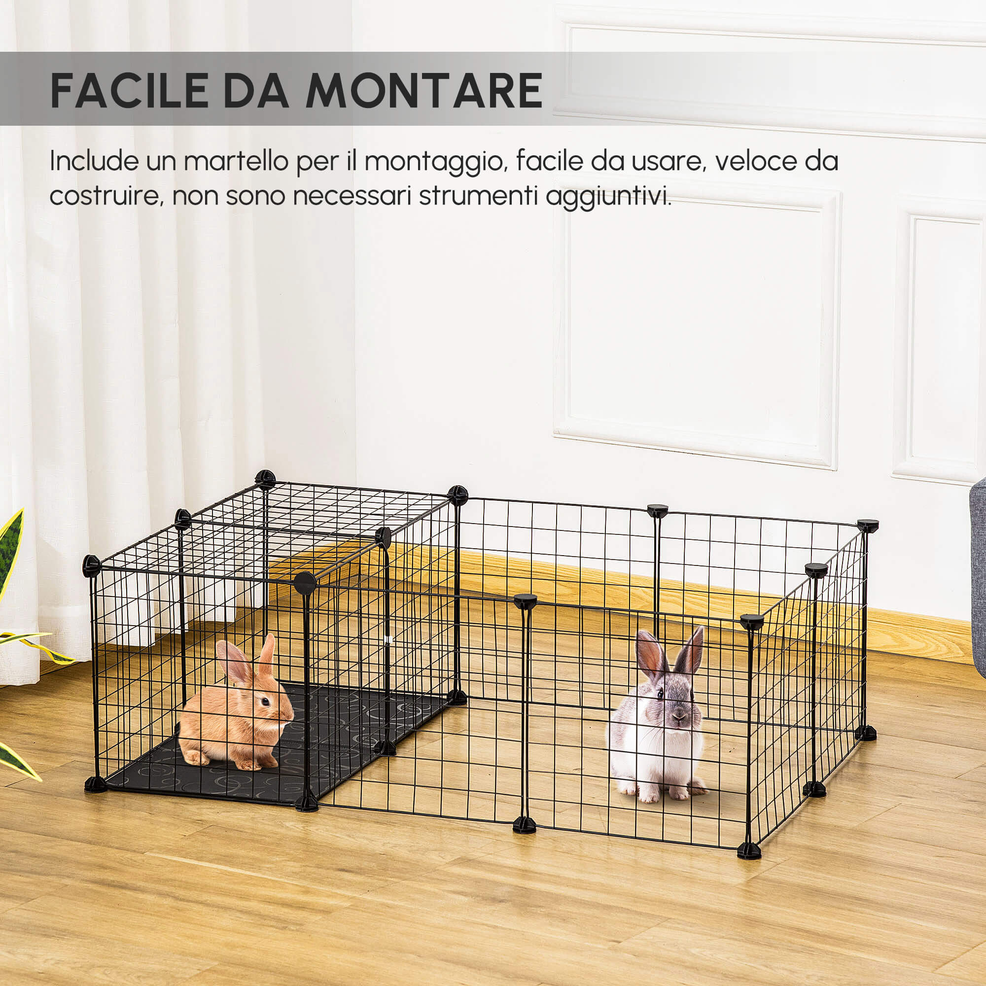 Modular Rabbit and Guinea Pig Playpen with Assembly Accessories, 105x70x35cm - Black