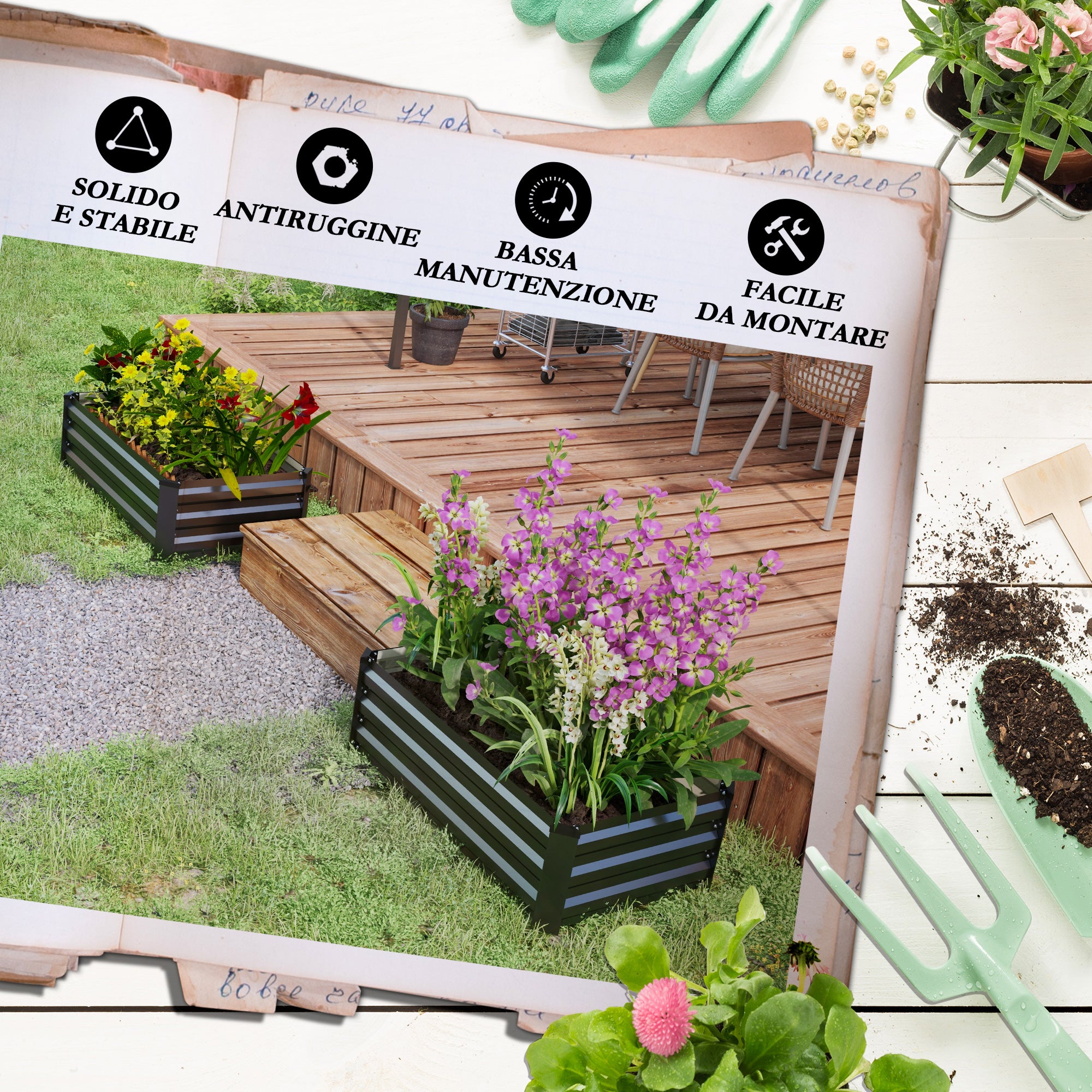 Outsunny Set of 2 Raised Garden Beds with Open Bottom in Galvanized Steel, 100x60x30cm, Grey