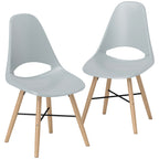 Set of 2 Nordic Style Plastic and Wood Dining Chairs with Curved Backrest, Grey