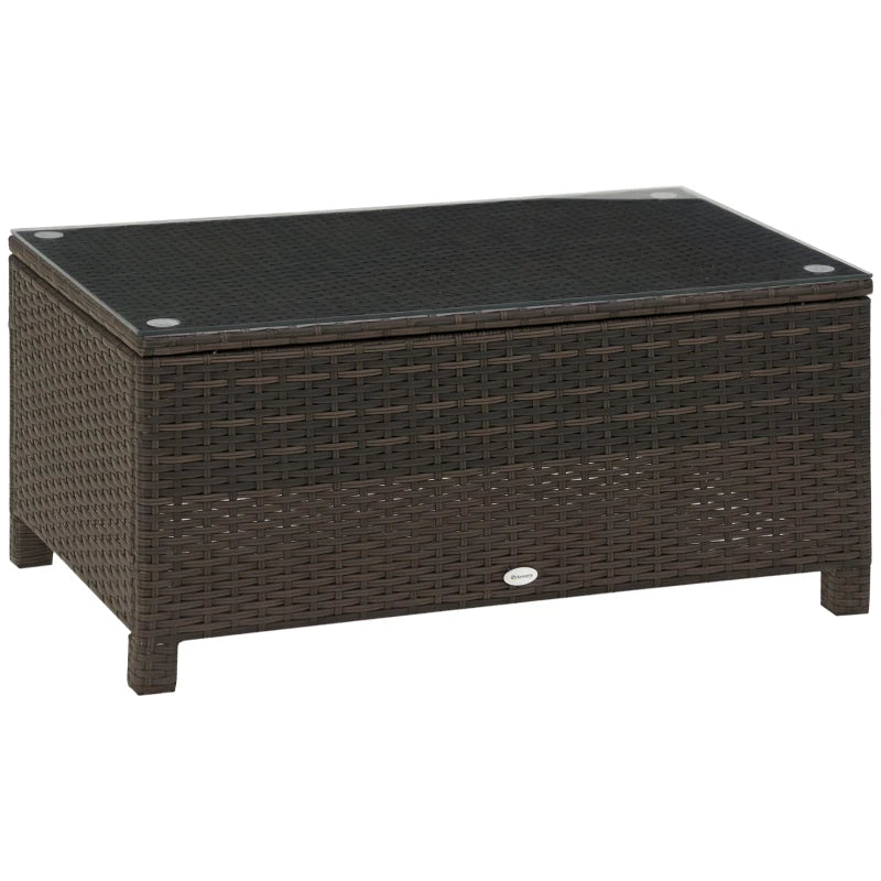 5mm Tempered Glass Rectangular Outdoor Rattan Garden Coffee Table 85 x 50 x 39 cm Brown - Borge' Group Limited