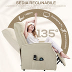 Lift Relax Chair with 8 Massage Points, 135° Reclining and 2 Remote Controls, Cream
