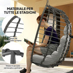 Rattan Hanging Egg Chair with Cushion and Headrest, Adjustable Height and Foldable Seat, Grey