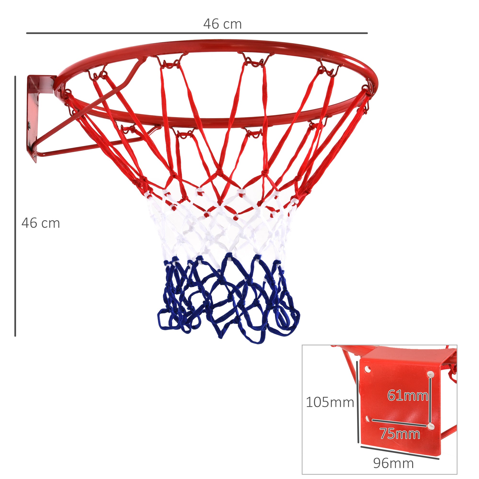 Wall-Mounted Iron Basketball Hoop with Nylon Net for Indoor and Outdoor Use, Φ46cm