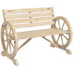 Outsunny 2-Seater Garden Bench with Slatted Frame and Wagon Wheel Armrests, Wooden, 105.5x56x79 cm, Wood Color