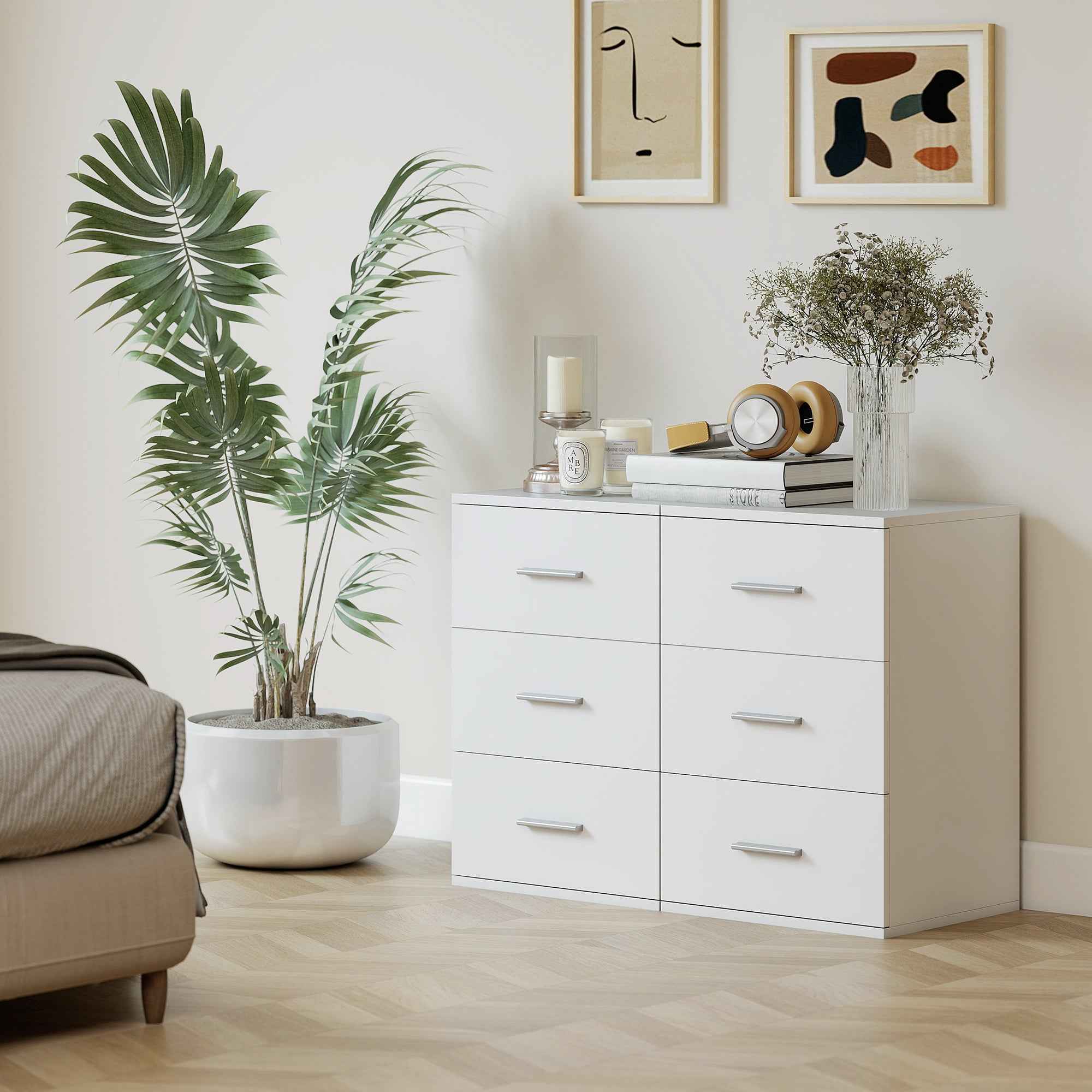 HOMCOM Modern and Multipurpose Bedside Table with 3 Drawers for Bedroom and Living Room, 40x35x60 cm, White