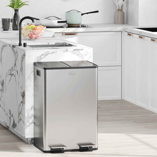 HOMCOM 2-Compartment Waste Bin, 28L, Silver