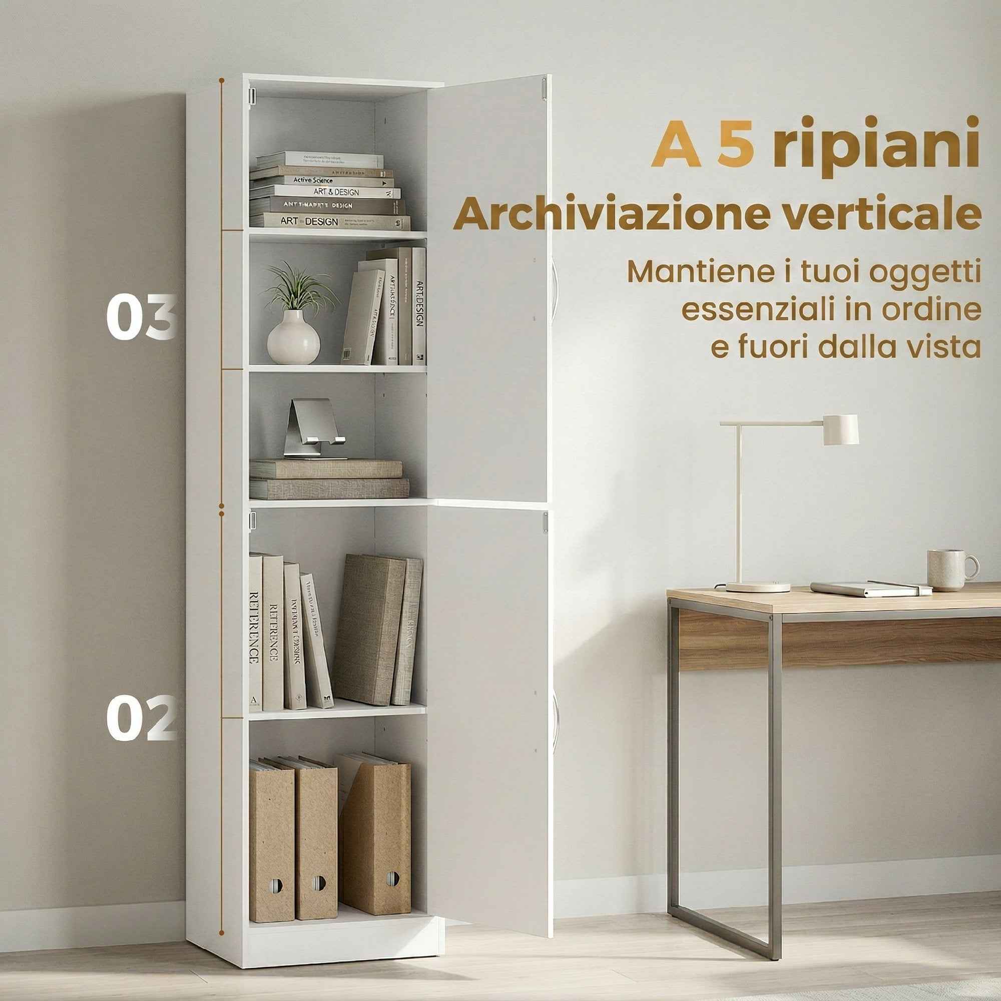 HOMCOM 180cm High Bookcase, Modern Shelving Unit with 5 Adjustable Shelves for Bedroom or Study.
