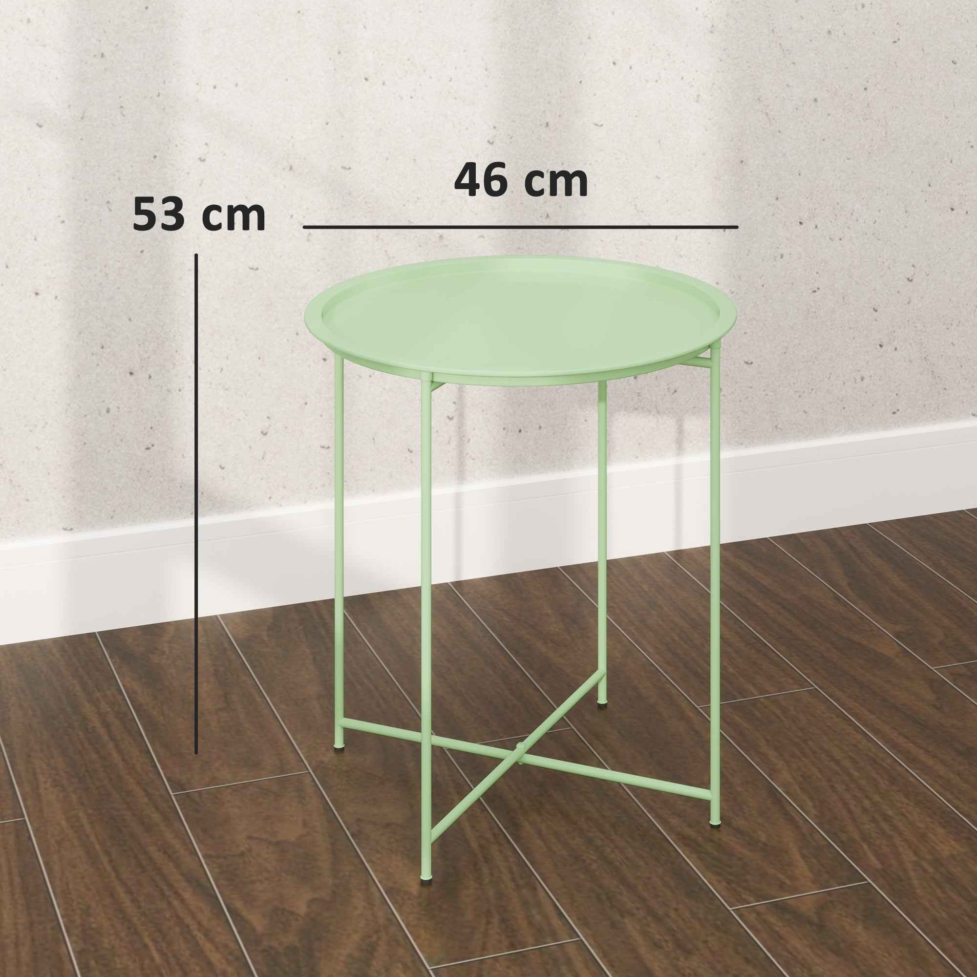 Outsunny Garden Table with Removable Tray and Folding Steel Legs, Ø46x50 cm, Green