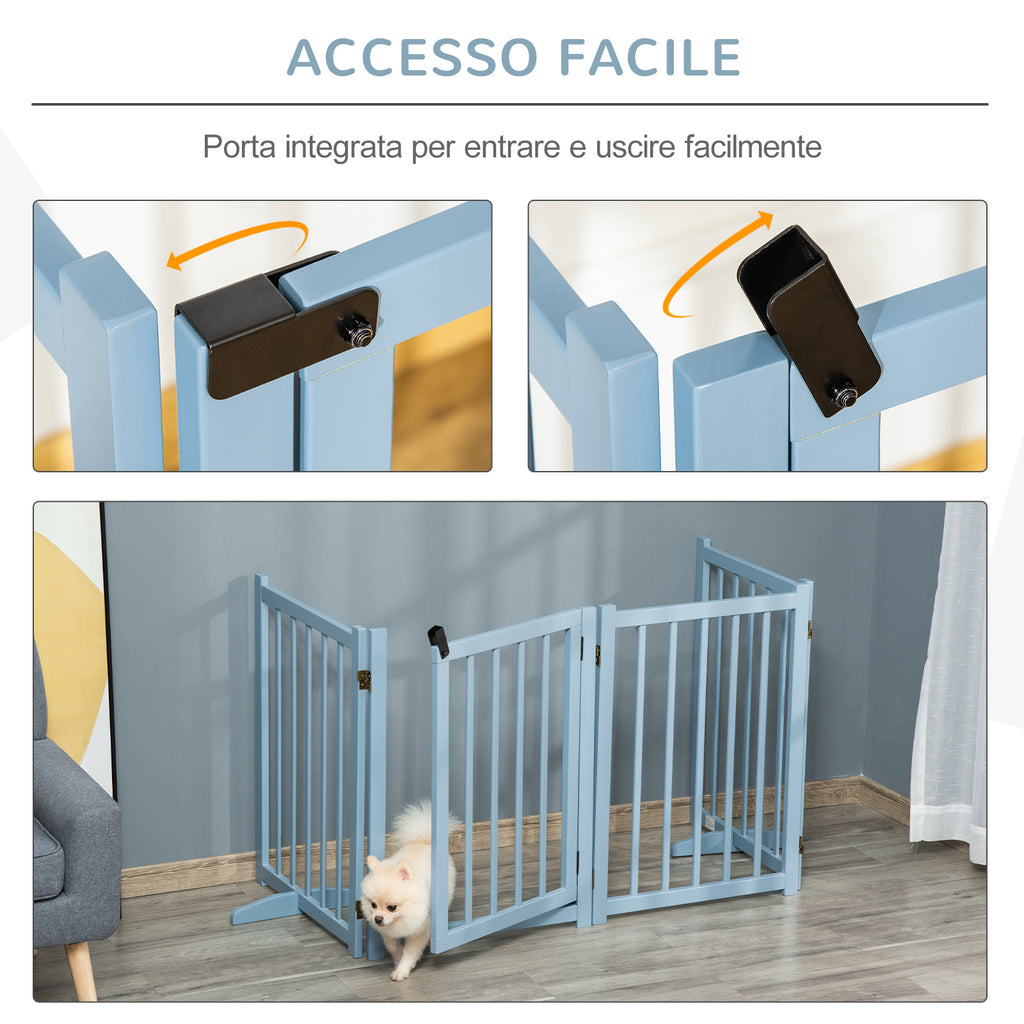 Folding Dog Gate for Small/Medium Dogs with 4 Wooden Panels and Door, 237.5 x 36 x 80 cm, Grey