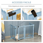 Folding Dog Gate for Small/Medium Dogs with 4 Wooden Panels and Door, 237.5 x 36 x 80 cm, Grey