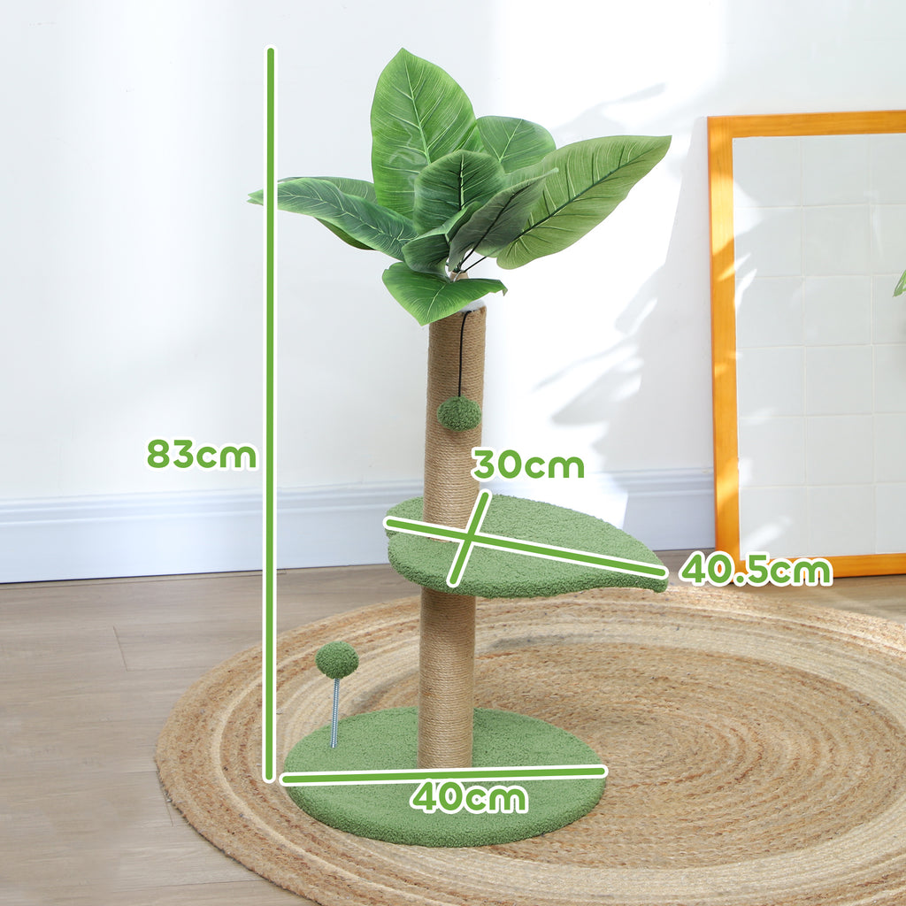 Cat Tree with Scratching Post, Platforms and Balls, Plush and Chipboard, Ø40x83 cm, Green