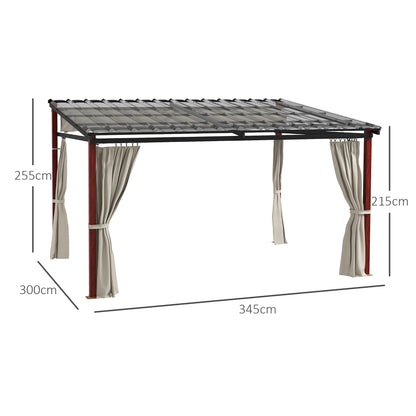 Outsunny Pergola with lateral curtains and retractable roof in PC, aluminum and metal, 345x300x215-255 cm, cream - Borgè