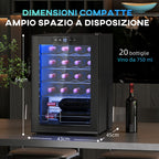 20 Bottle Wine Cooler, 53L Capacity, Anti-UV Glass Door and Adjustable Shelves, Black